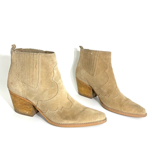 Sam Edelman Winona Suede Western Ankle Boots W 9 Tan Beige - Picture 3 of 9